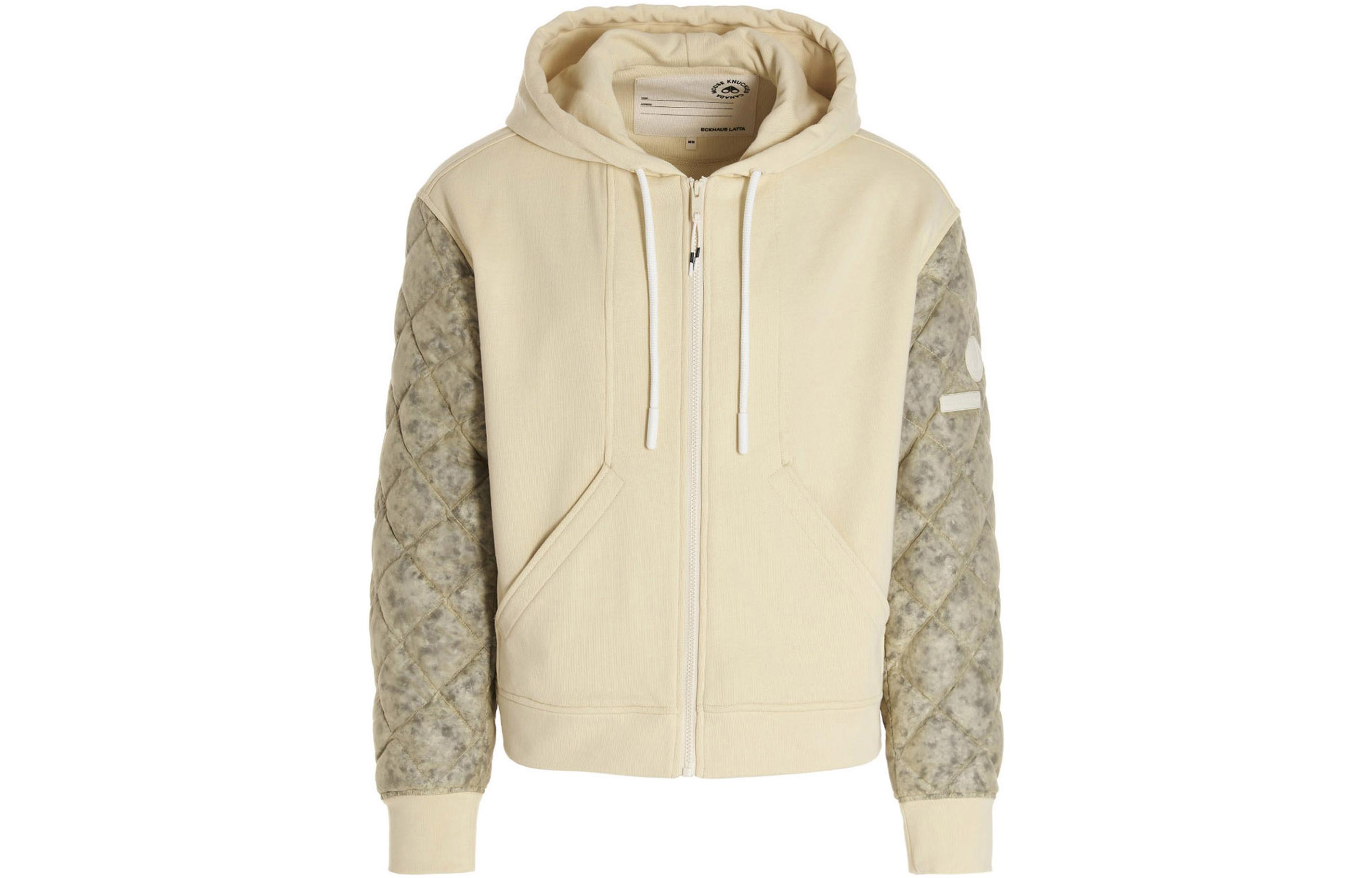 Moose Knuckles SS22 Beige Colorblock Zip Hoodie with Asymmetrical Pockets M12MS610E934