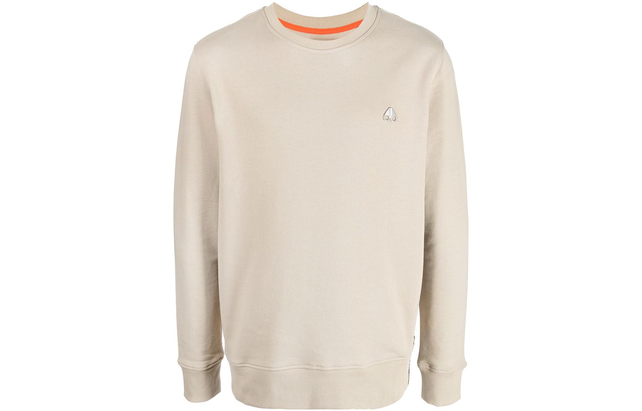 Moose Knuckles SS22 Logo Patch Crewneck Sweatshirt Beige () M12MS605128