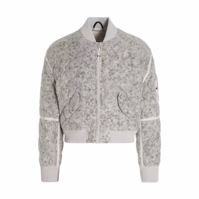 Moose Knuckles SS22 Quilted Short Jacket Grey Full Print Ribbed Trims M12MB010E935