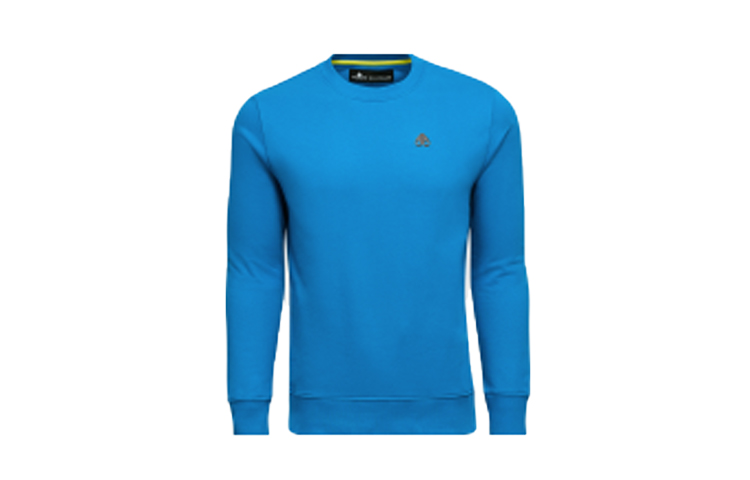 Moose Knuckles SS22 Solid Metal Logo Cotton Pullover Sweatshirt Blue Mens M11MS605