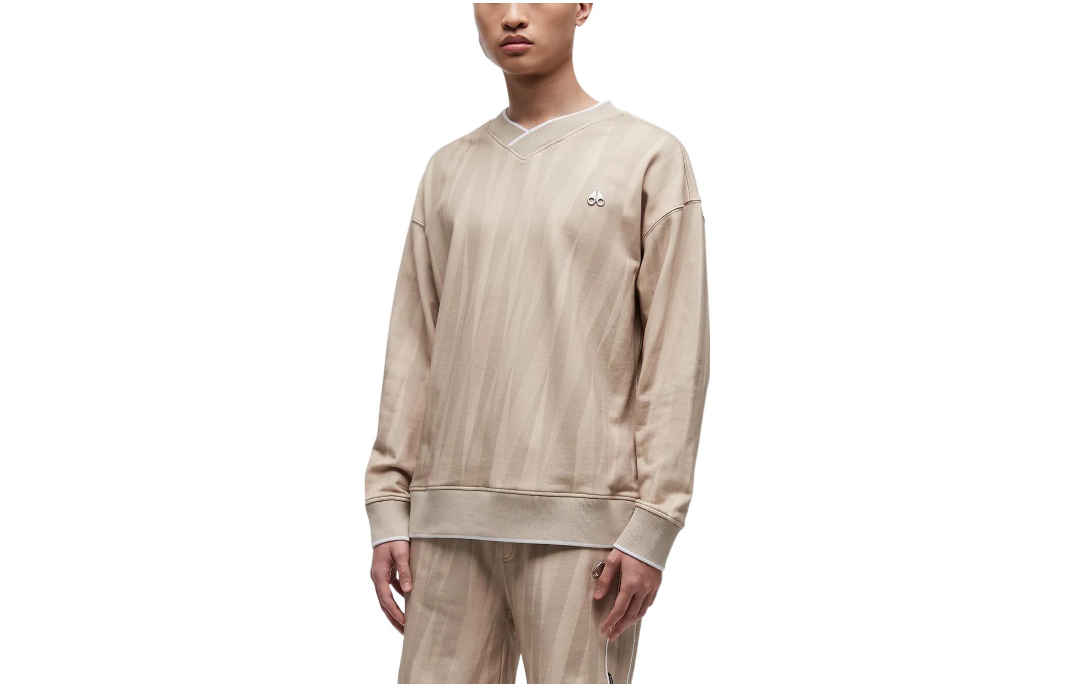 Moose Knuckles SS22 V-Neck Logo Pullover Sweatshirt Brown/White M12MS633-122