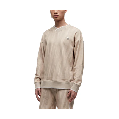 Moose Knuckles SS22 V-Neck Logo Pullover Sweatshirt Brown/White M12MS633-122
