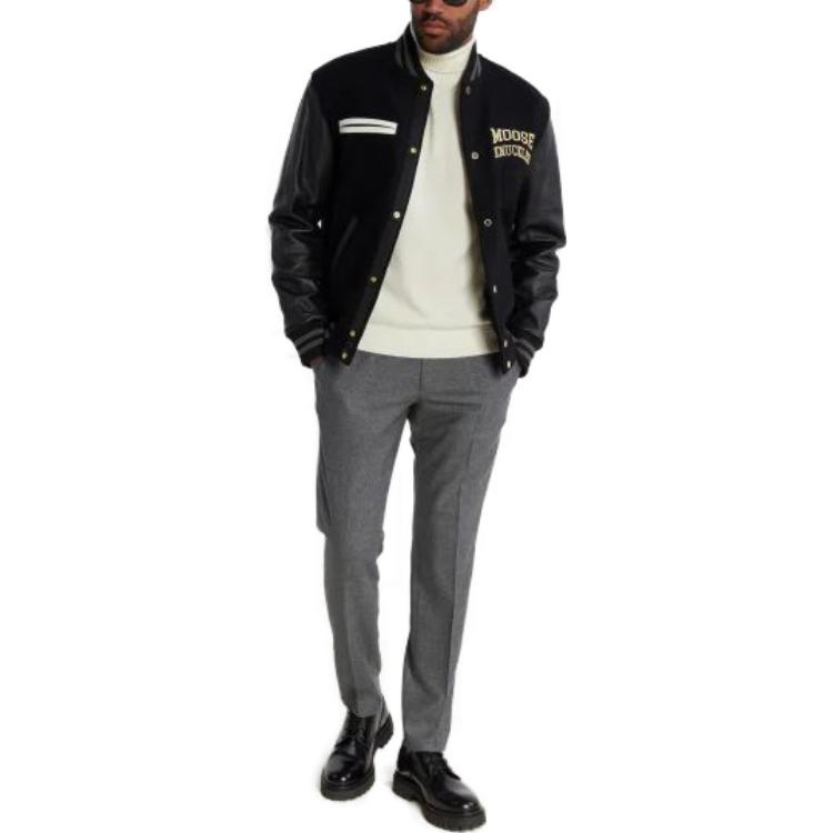 Shop Moose Knuckles SS23 黑色字母贴补单排扣夹克. M33MB025G-940