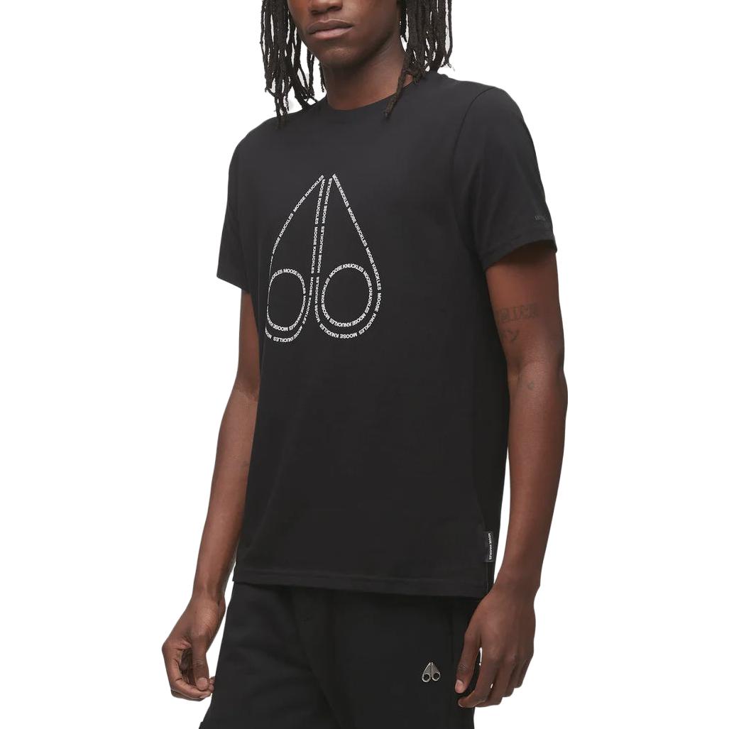 Shop Moose Knuckles SS23 标志印花休闲黑T恤 M13MT702-292