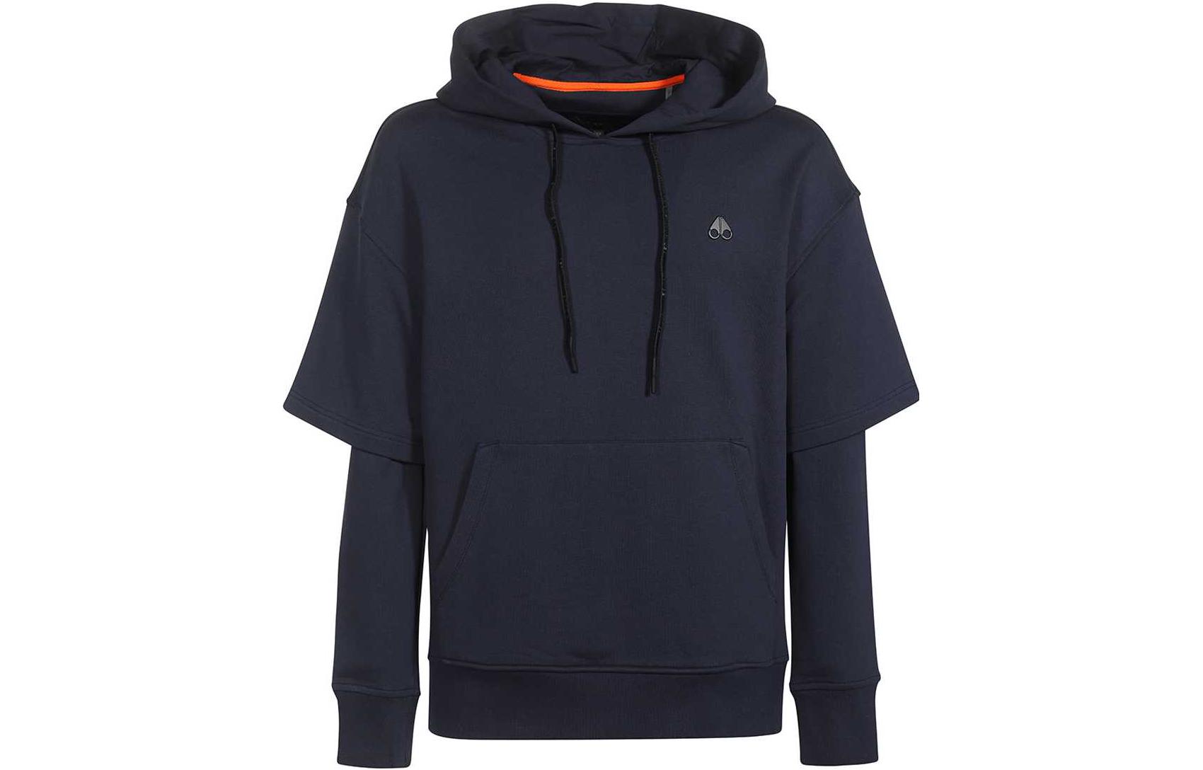 Moose Knuckles SS23 Logo Print Pullover Hoodie Navy Men M32MS649-965
