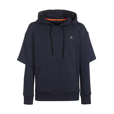 Moose Knuckles SS23 Logo Print Pullover Hoodie Navy Men M32MS649-965