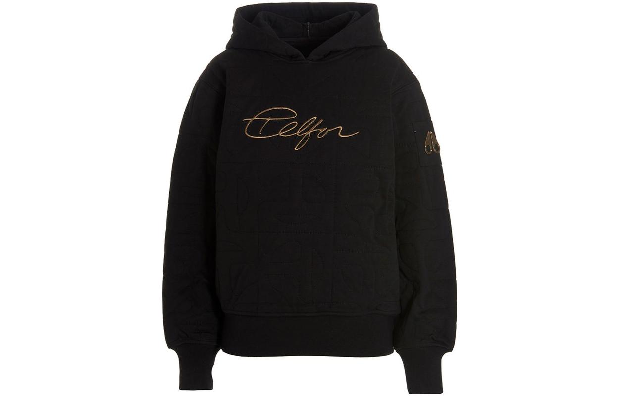 Moose Knuckles SS23 Quilted Logo Hooded Sweatshirt Black () M31US694T-292