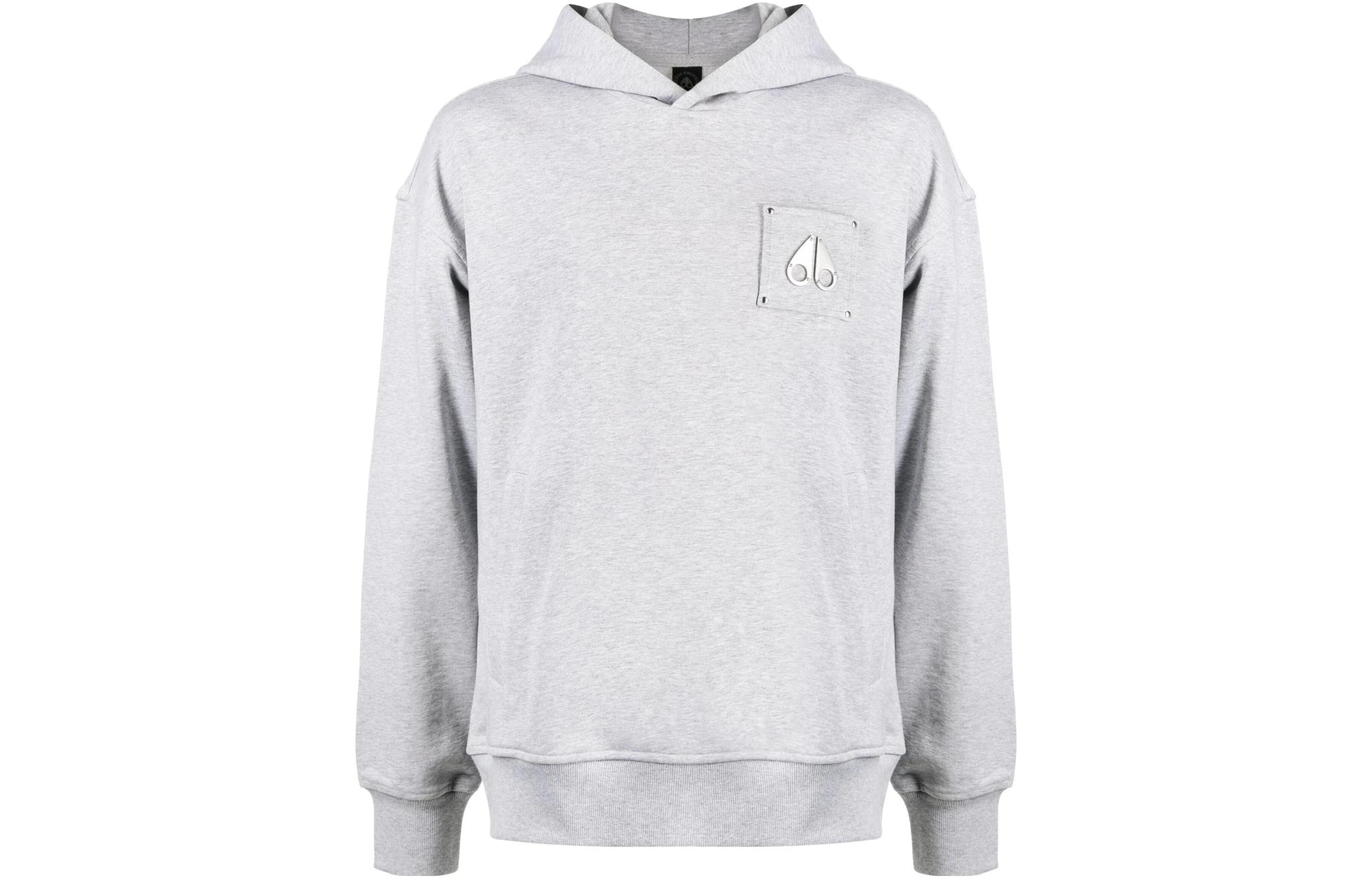 Moose Knuckles SS23 Solid Logo Patch Hoodie Unisex Grey M13US662-209