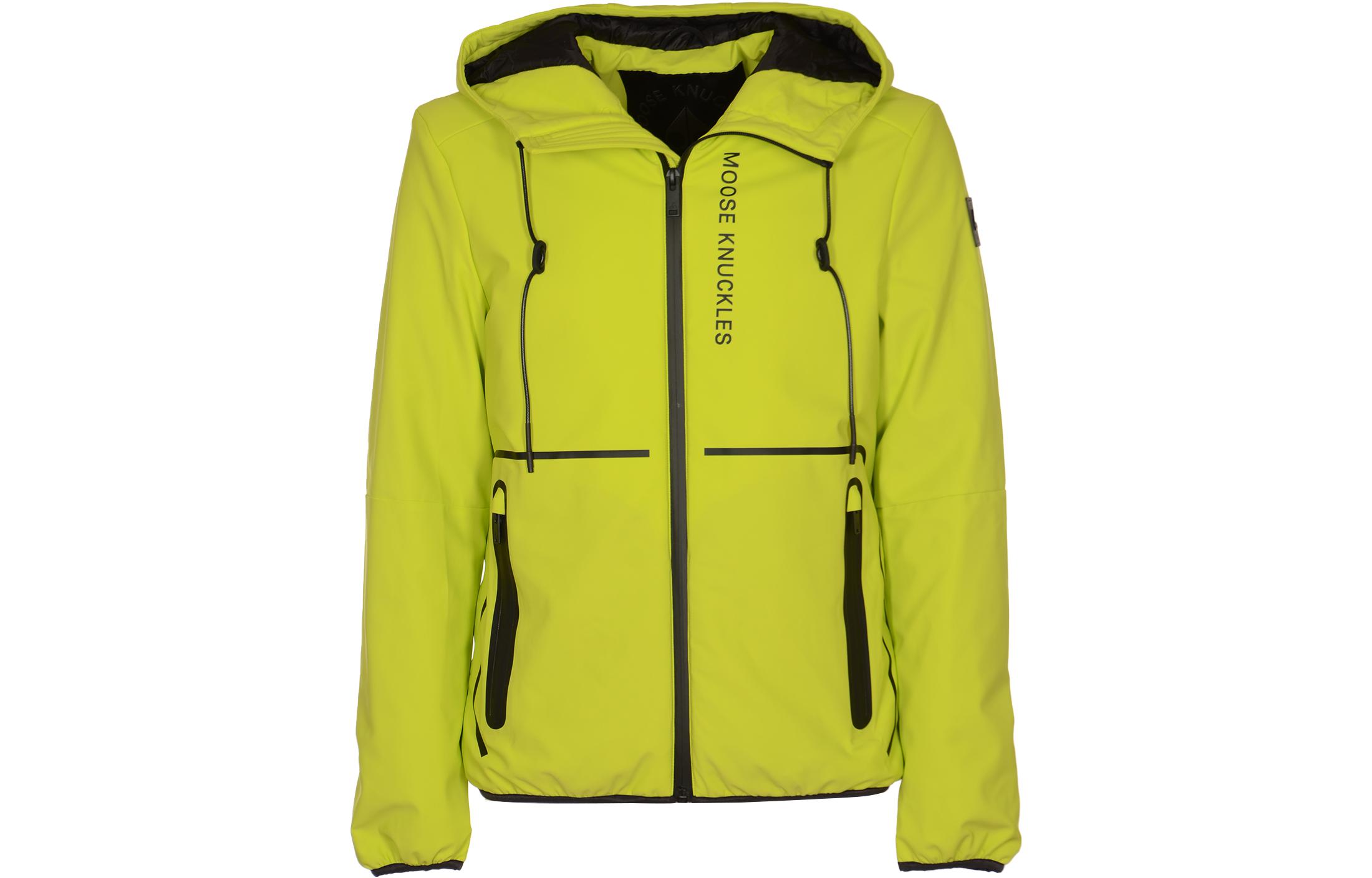 Moose Knuckles SS23 Solid Logo Print Windbreaker Jacket Lime Green M13MJ121-1112