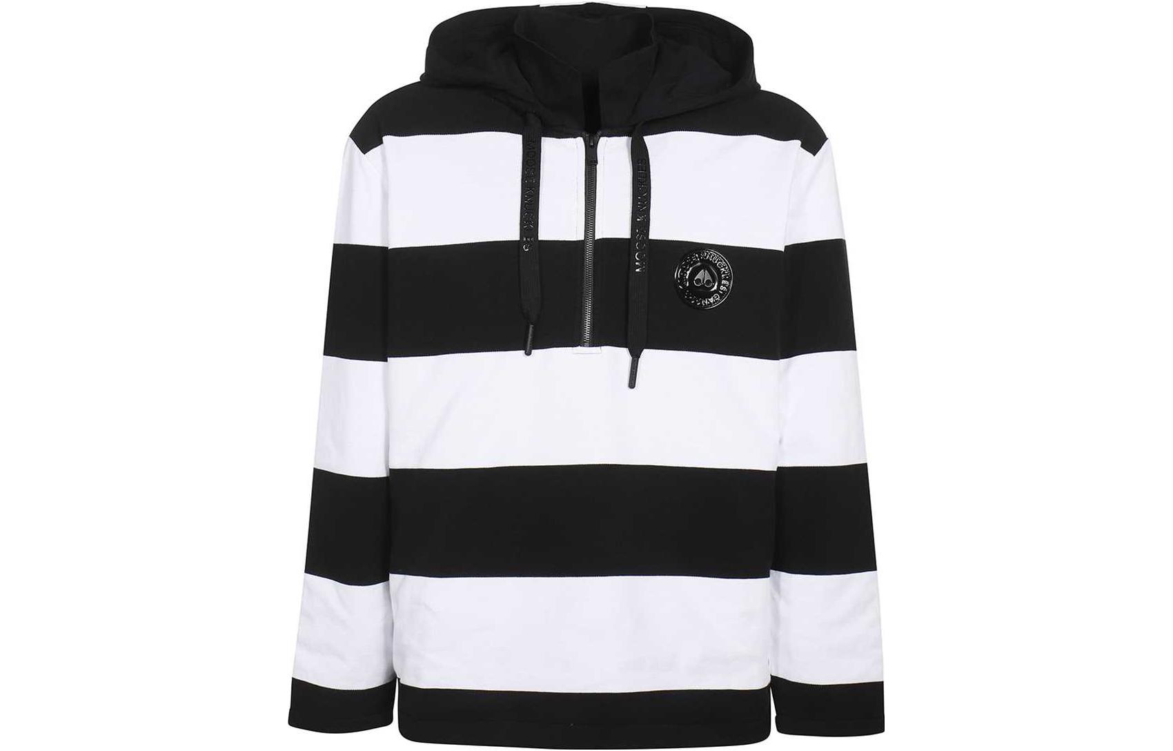 Moose Knuckles SS23 Striped Logo Half-Zip Hoodie White Long Sleeve M32MT723-160
