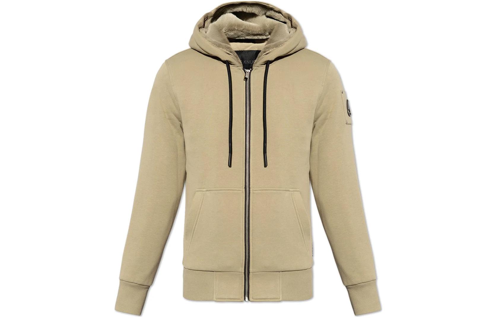 Moose Knuckles SS24 Brown Solid Zip-Up Slim-Fit Hoodie Jacket M32MS6000-1379