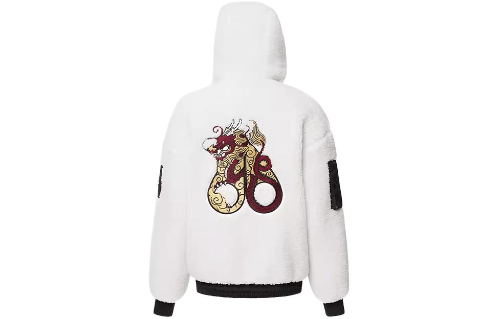 Moose Knuckles SS24 Year of the Dragon Hoodie Ivory Unisex Half-Zip Embroidery Pullover. M33MS712CN