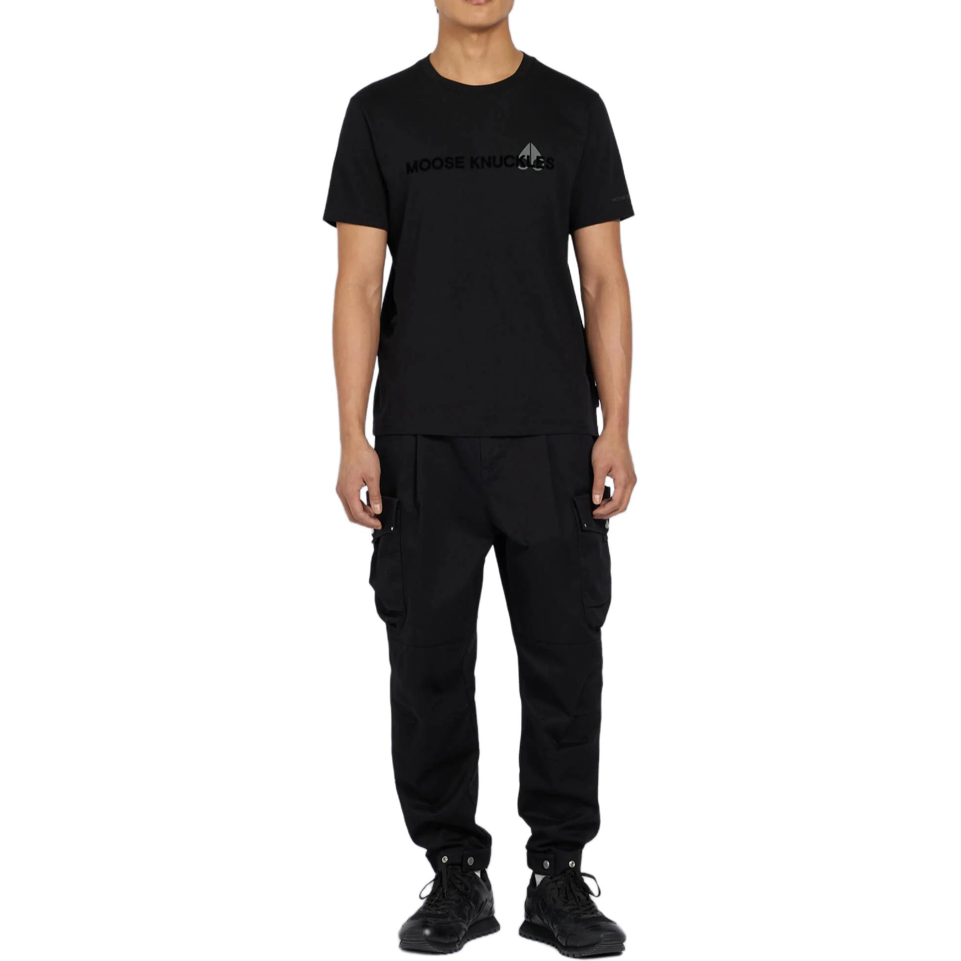 Shop Camiseta Negra de Manga Corta Moose Knuckles SS25 Logo Crewneck. M15MT760292