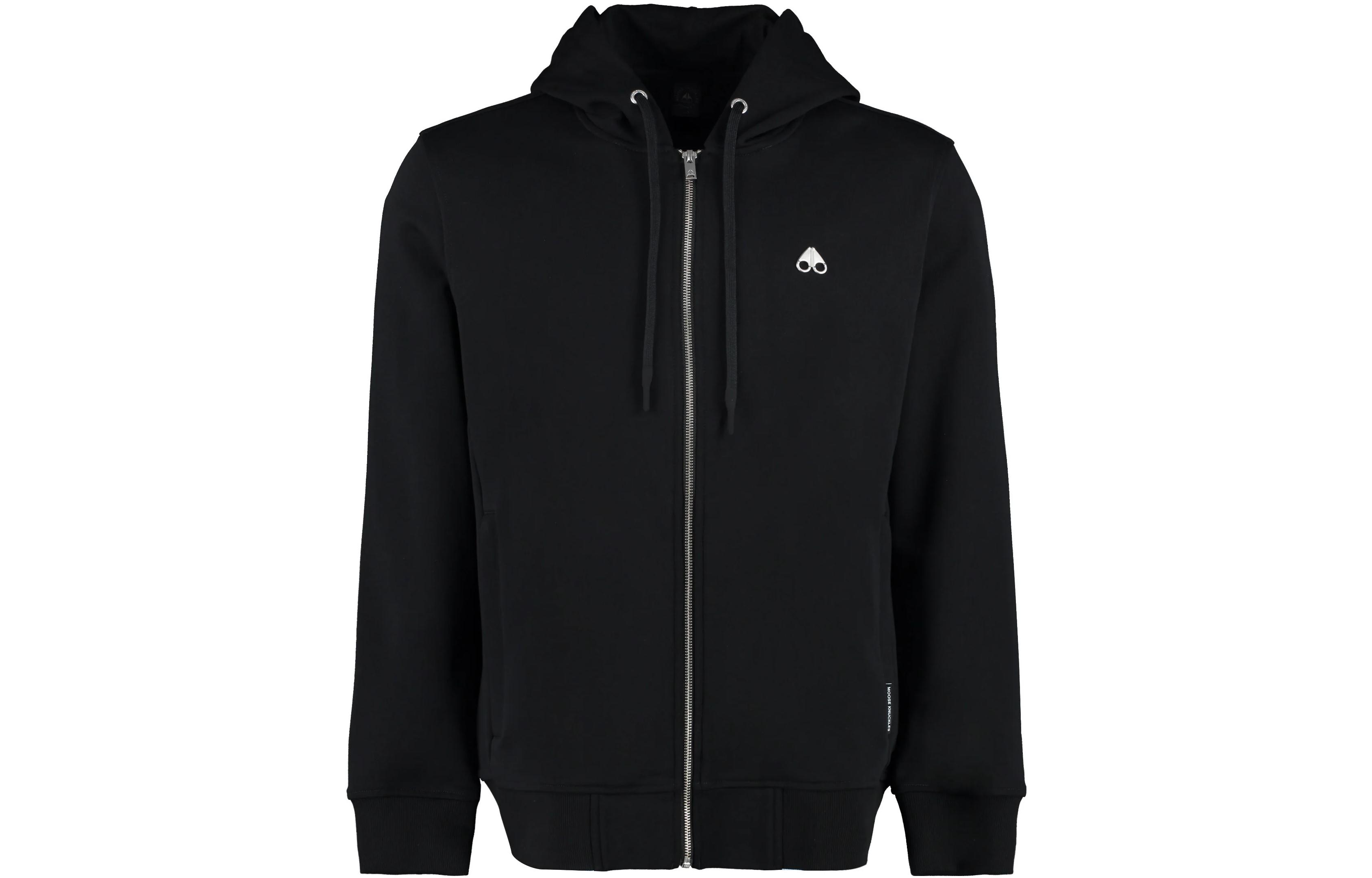 Moose Knuckles Unisex Black Hoodie with Solid Logo Print and Zipper M13MS609-292