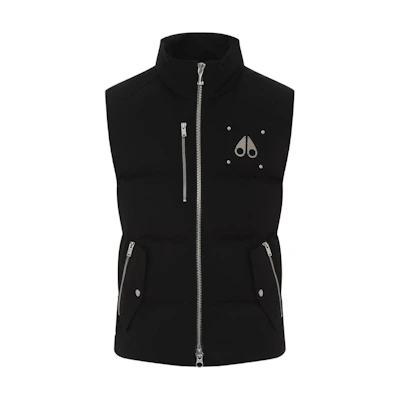 Moose Knuckles Unisex Black Zip-Up Logo Sleeveless Vest. M34MV474292