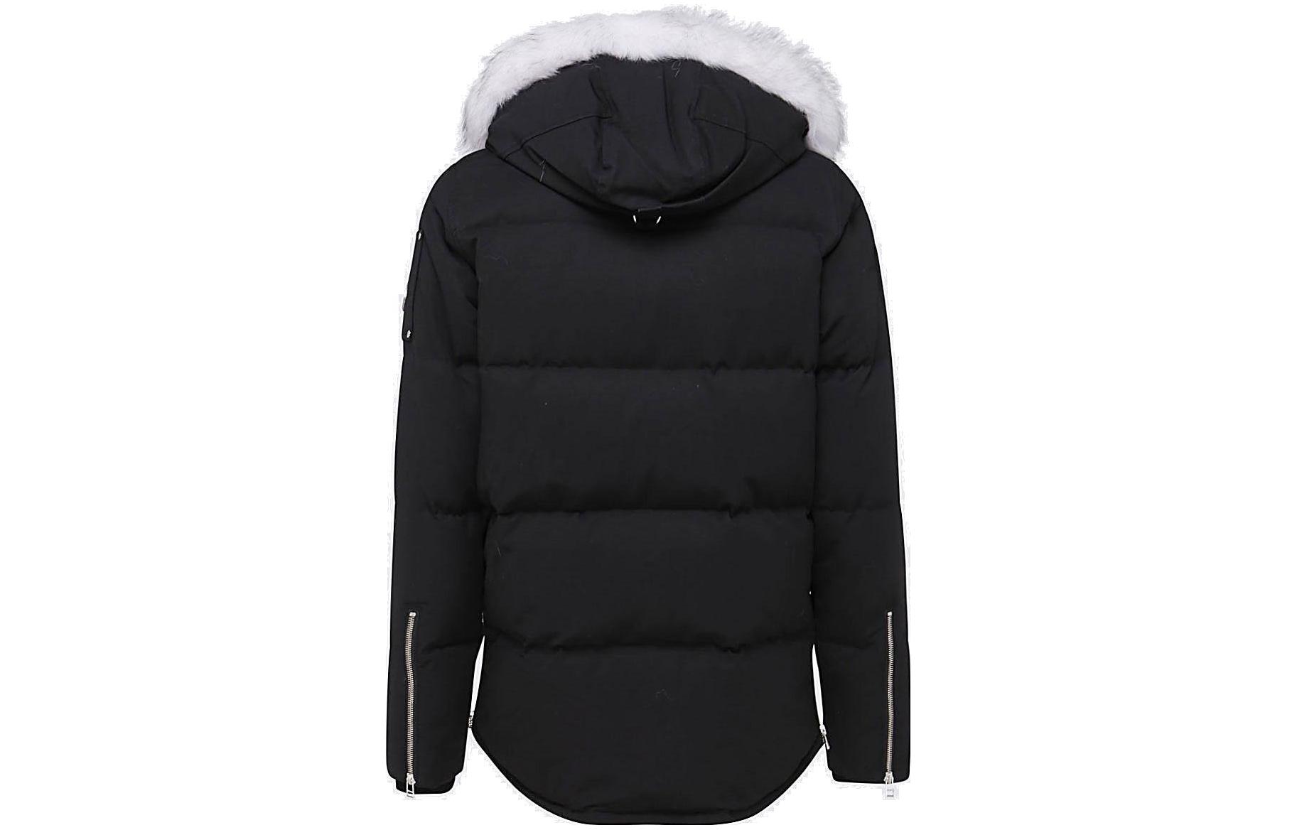 Lookbook Moose Knuckles 男女连帽羽绒夹克拉链口袋 黑色. M32MJ128S-1001