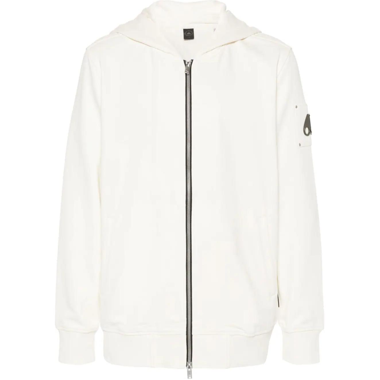 Moose Knuckles Unisex White Hoodie Full-Zip Relaxed Long Sleeve Jacket. M14MS6091-103