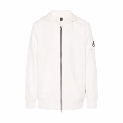 Moose Knuckles Unisex White Hoodie Full-Zip Relaxed Long Sleeve Jacket. M14MS6091-103