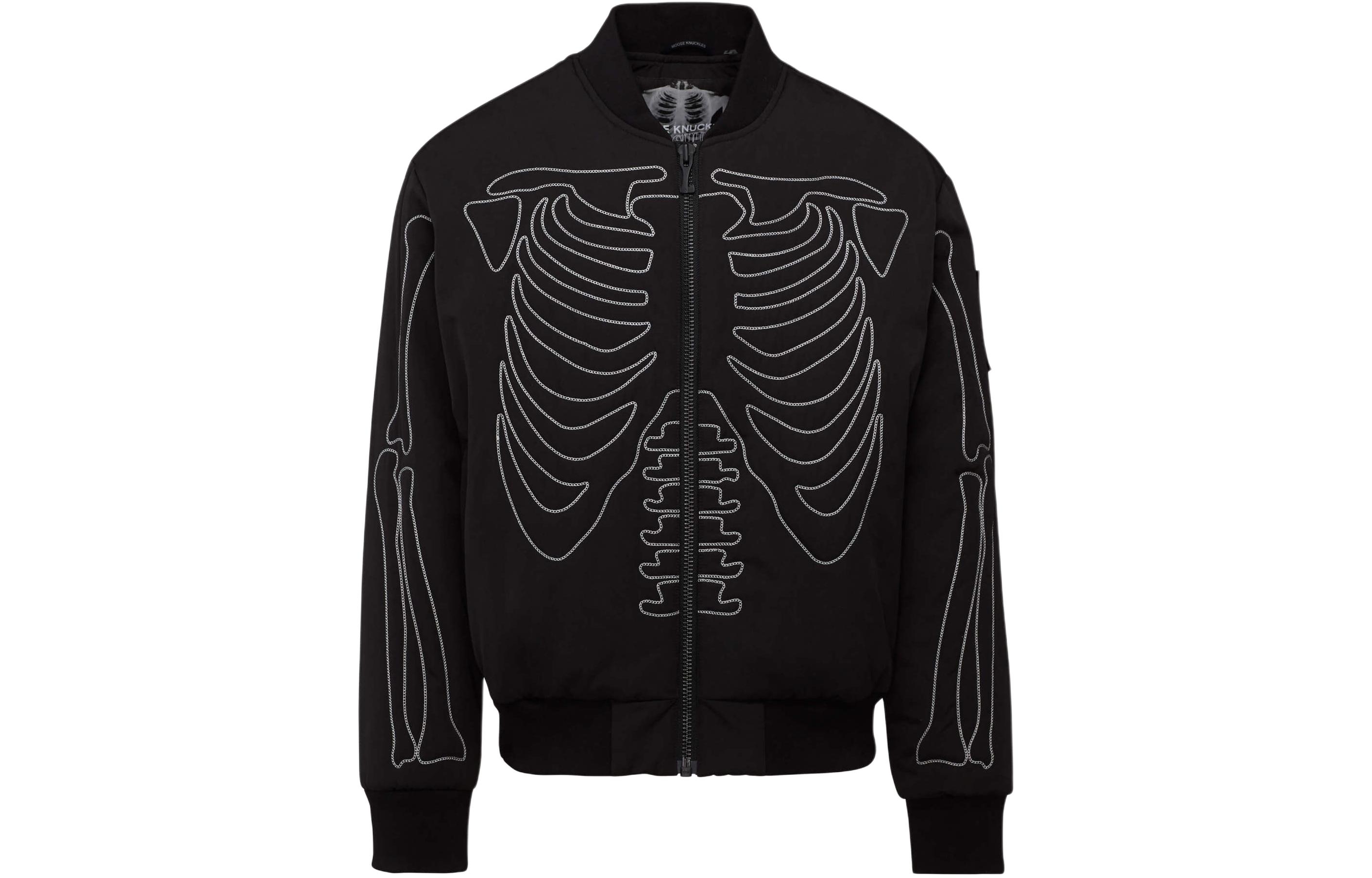 Moose Knuckles x PLEASURES SS24 Skull Embroidered Waterproof Bomber Jacket Black. M33MB036PL