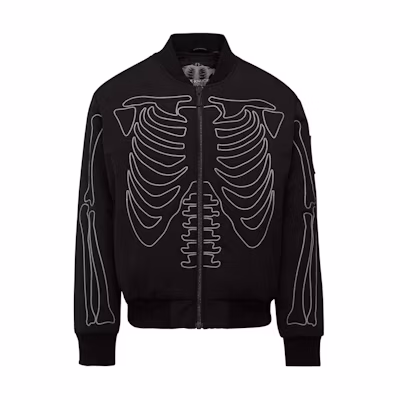 Moose Knuckles PLEASURES SS24 Skull Embroidered Waterproof Bomber Jacket Black. M33MB036PL
