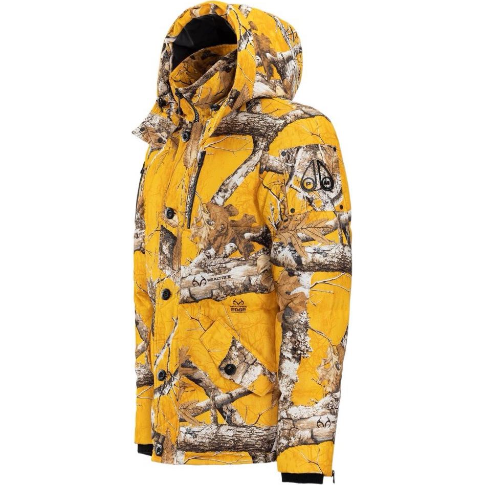 Shop Moose Knuckles x Post Malone黄色满印羽绒连帽夹克男款. M32MJ218PM-1074