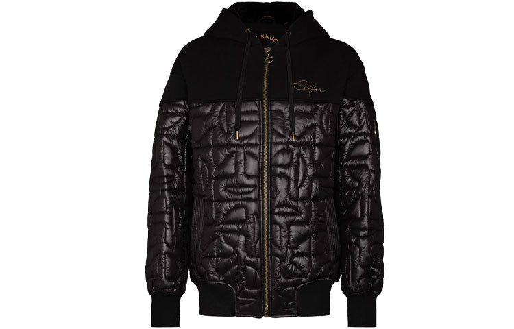 Moose Knuckles Telfar Quilted Embroidered Logo Zip Hoodie Jacket Black Unisex M31UB042T-291