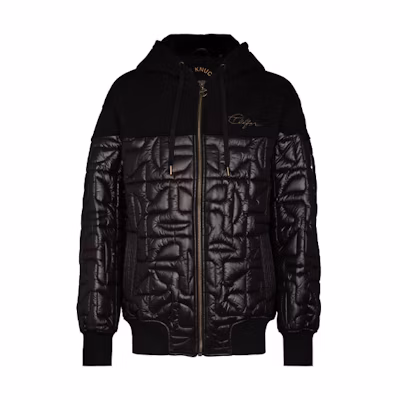 Moose Knuckles Telfar Quilted Embroidered Logo Zip Hoodie Jacket Black Unisex M31UB042T-291
