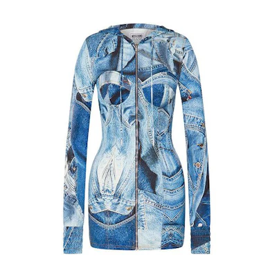 MOSCHINO 3D Effect Blue Casual Hoodie Long Sleeve Dress. AEF232K1J04158244