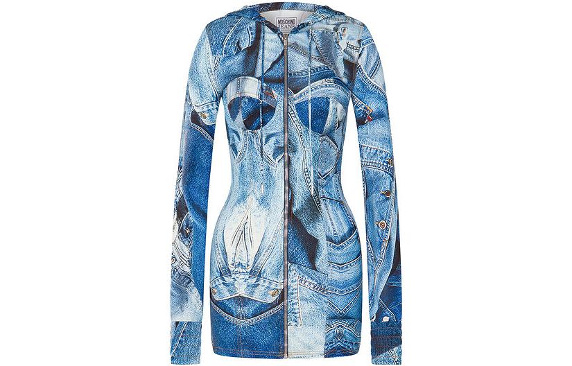 Order 모스키노 3D 이펙트 블루 캐주얼 후드 롱슬리브 드레스. AEF232K1J04158244