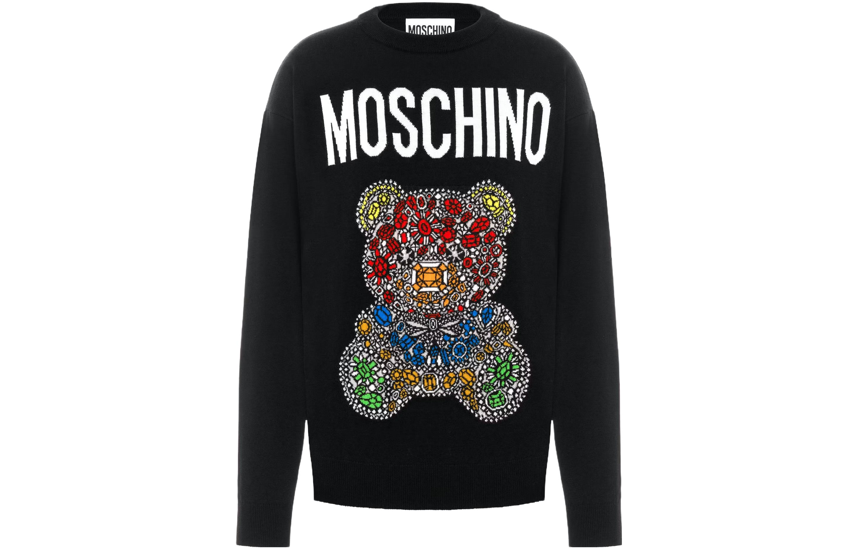 MOSCHINO  Black Crewneck Sweater with Letter Animal Pattern Design. A0928-5401-2555