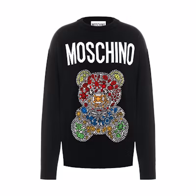 MOSCHINO Black Crewneck Sweater with Letter Animal Pattern Design. A0928-5401-2555