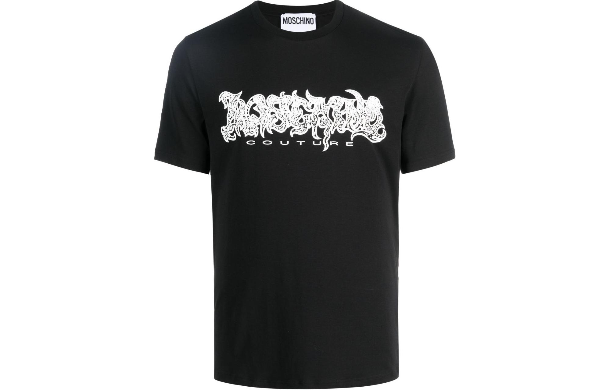 MOSCHINO  Black Crewneck T-Shirt with Front Logo Print. A0719-7041-0555