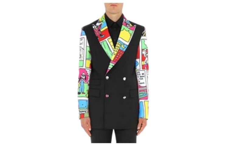 Moschino  Black Graphic Print Double-Breasted Blazer A0510-0234-2555