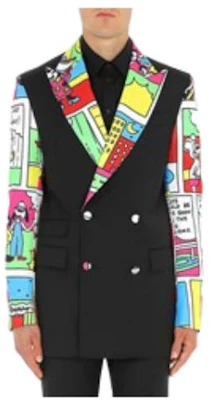 Moschino 黑色圖案印花雙排扣西裝外套 A0510-0234-2555 Buy Moschino 黑色圖案印花雙排扣西裝外套 A0510-0234-2555