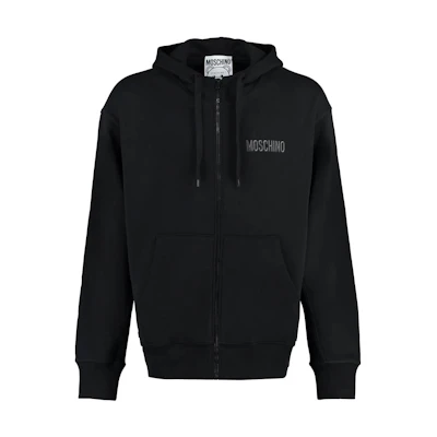 MOSCHINO Black Hoodie with Logo Letter Print and Full Zip. V1738-7028-1555