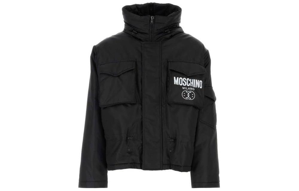 Order MOSCHINO Chaqueta Negra Cuello Alto con Cremallera y Estampado de Letras. J0635-2015-1555