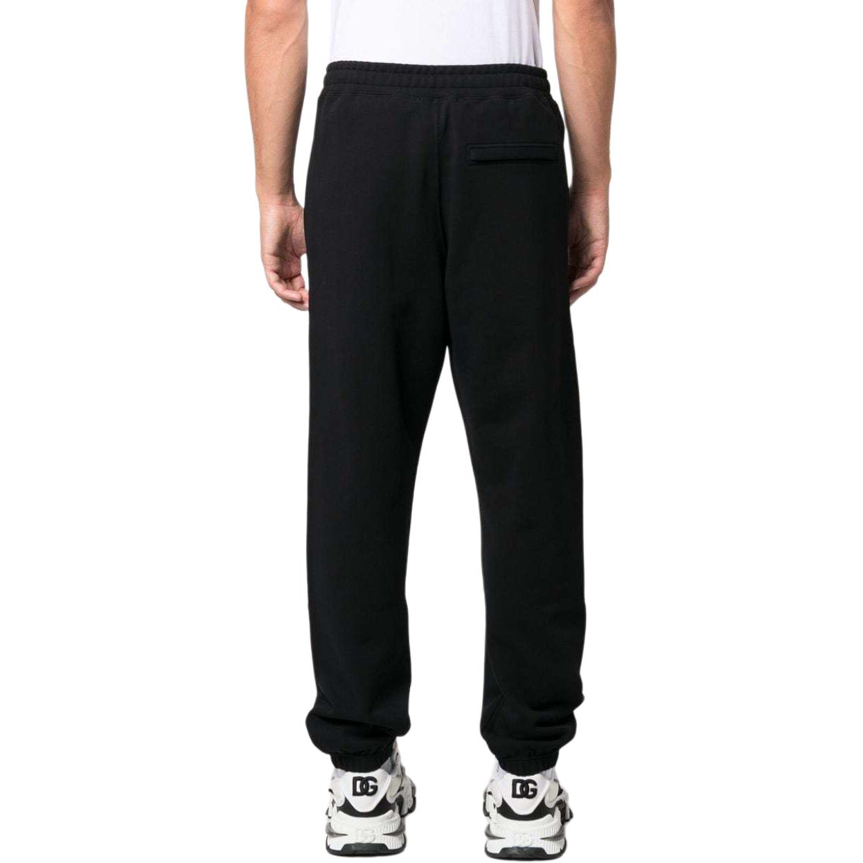 Purchase 모스키노 블랙 로고 프린트 테이퍼드 니트 조거 스웻팬츠. V03657028-BLACK