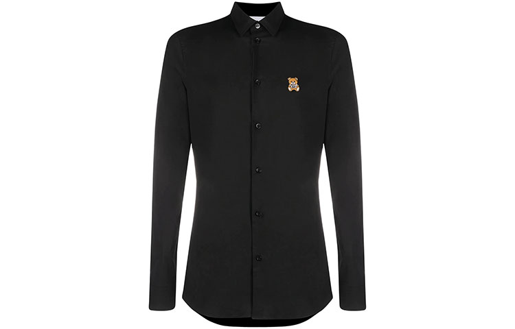 MOSCHINO  Black Long Sleeve Shirt with Bear Embroidery Design A0205-7036-1555