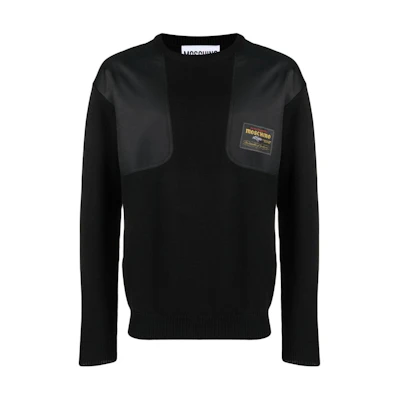 MOSCHINO Black Patchwork Crewneck Long Sleeve Sweater A0918-5202-0555