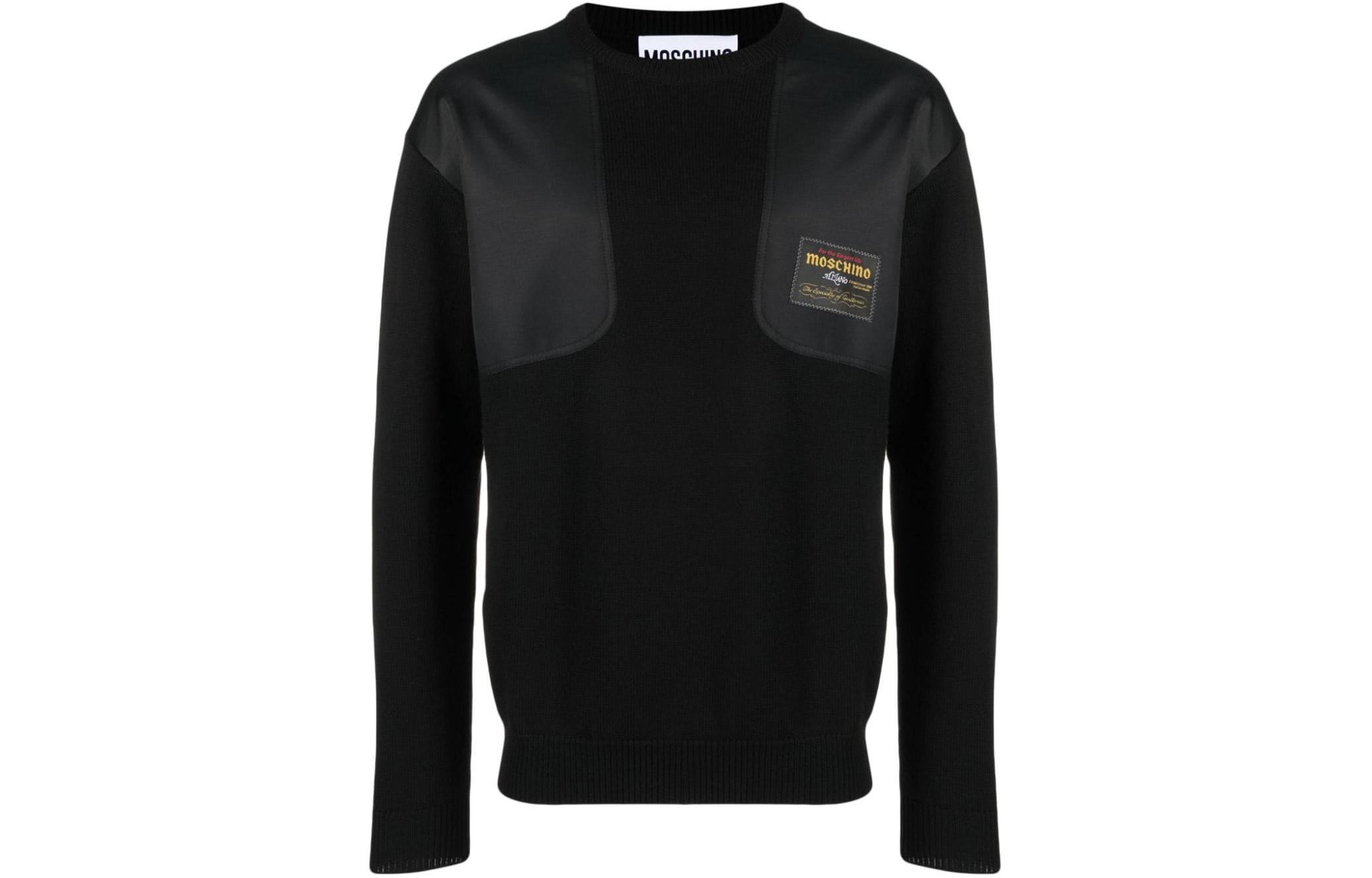 Order Sweater Lengan Panjang MOSCHINO Hitam dengan Corak Patchwork A0918-5202-0555