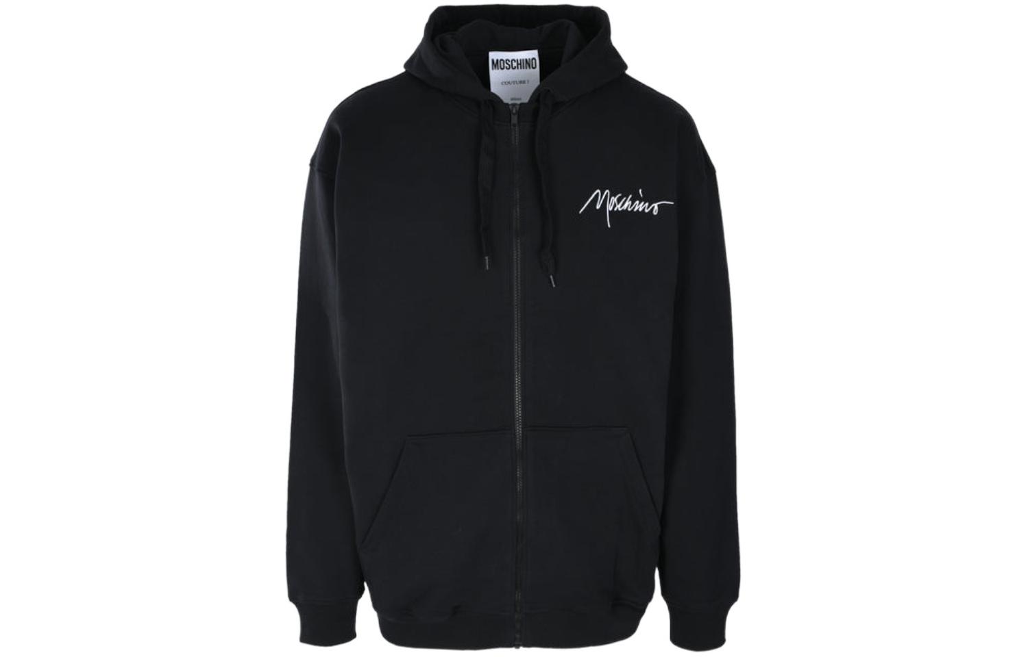 MOSCHINO  Black Solid Letter Zip-Up Hoodie Jacket. J1726-5228-1555