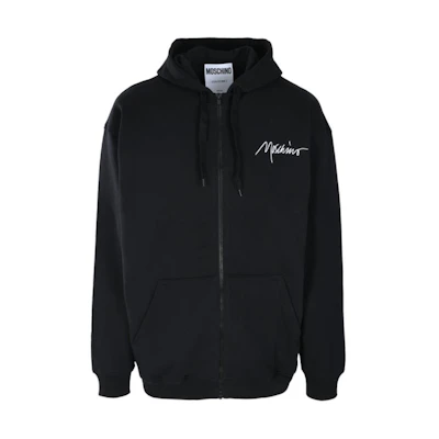 MOSCHINO Black Solid Letter Zip-Up Hoodie Jacket. J1726-5228-1555