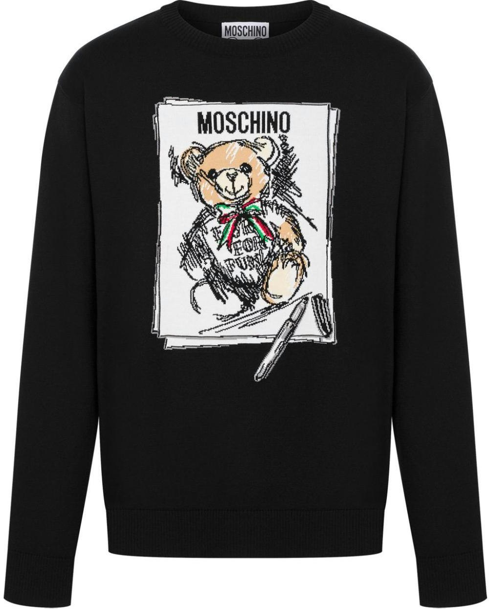 moschino-black-teddy-bear-print-knit-long-sleeve-crewneck-sweater-v09205201-black