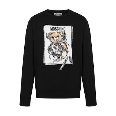 MOSCHINO Black Teddy Bear Print Knit Long Sleeve Crewneck Sweater V09205201-BLACK