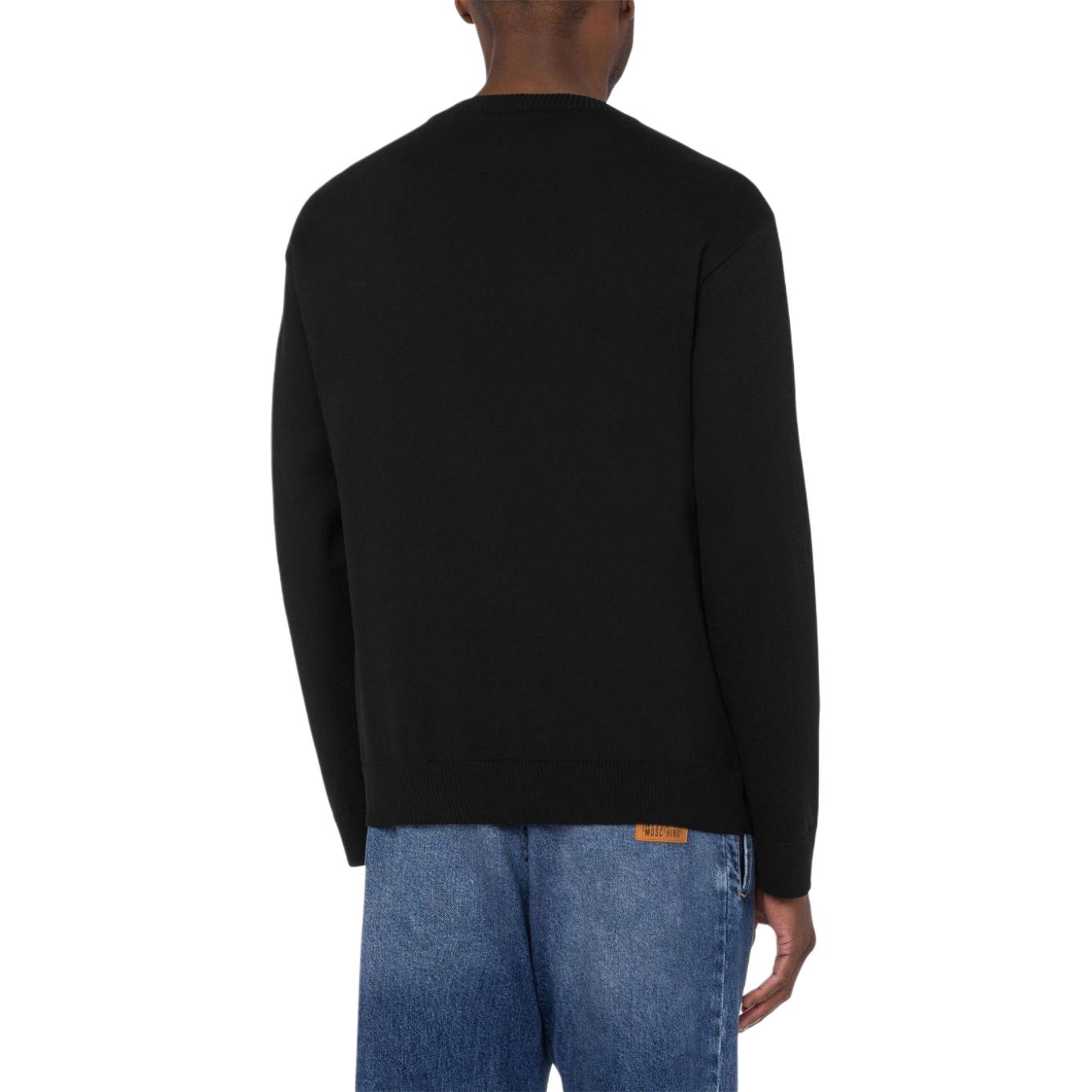 Shop モスキーノ ブラック テディベアプリント クルーネック 長袖ニットセーター V09205201-BLACK