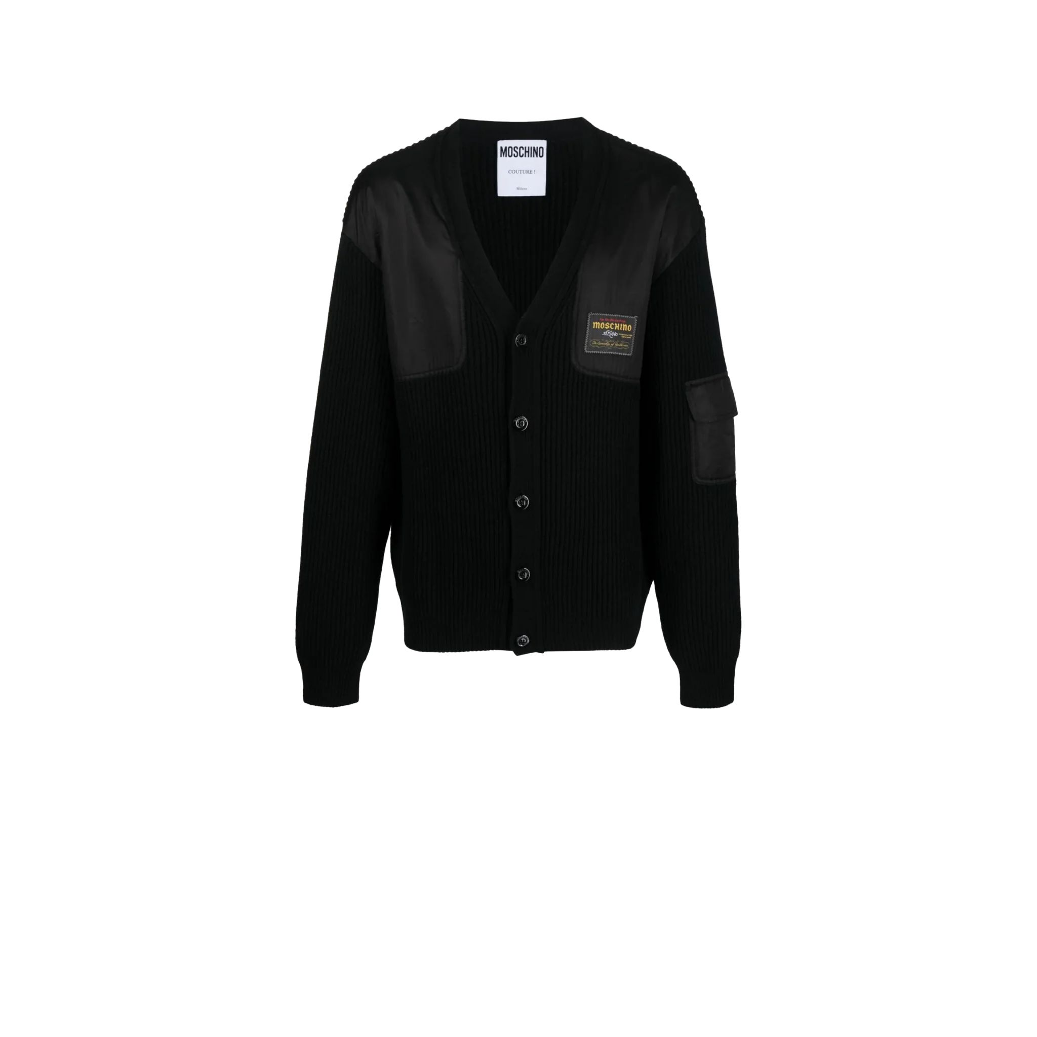 MOSCHINO  Black V-Neck Single-Breasted Knit Cardigan Long Sleeve A0916-5203-0555