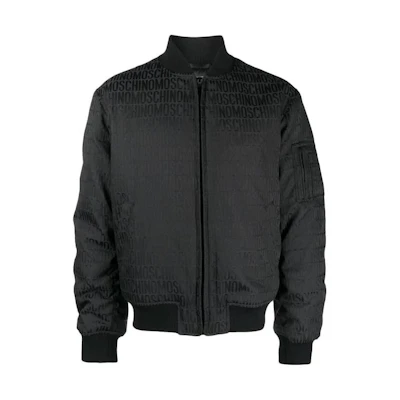 MOSCHINO Black Zip-Up Letter Print Jacket with Stand Collar 06107615A0555