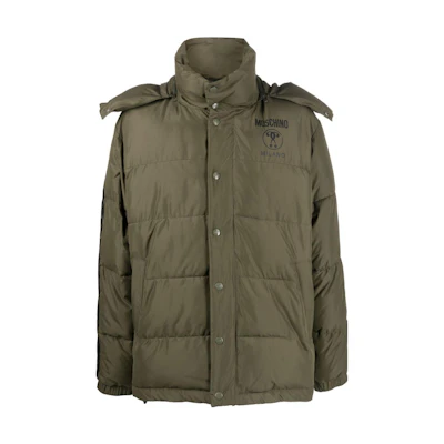MOSCHINO Green Puffer Jacket with Detachable Hood and Logo Print. A063470171427