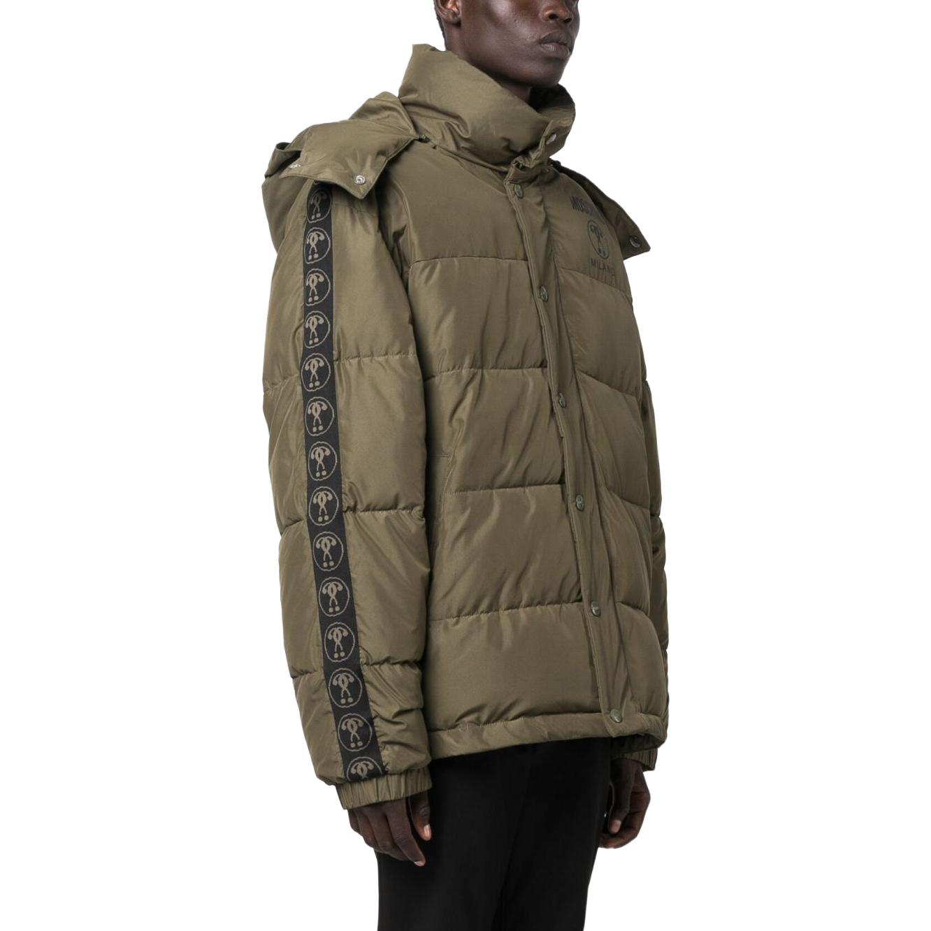 Shop MOSCHINO Chaqueta Verde Acolchada con Capucha Desmontable y Logo. A063470171427