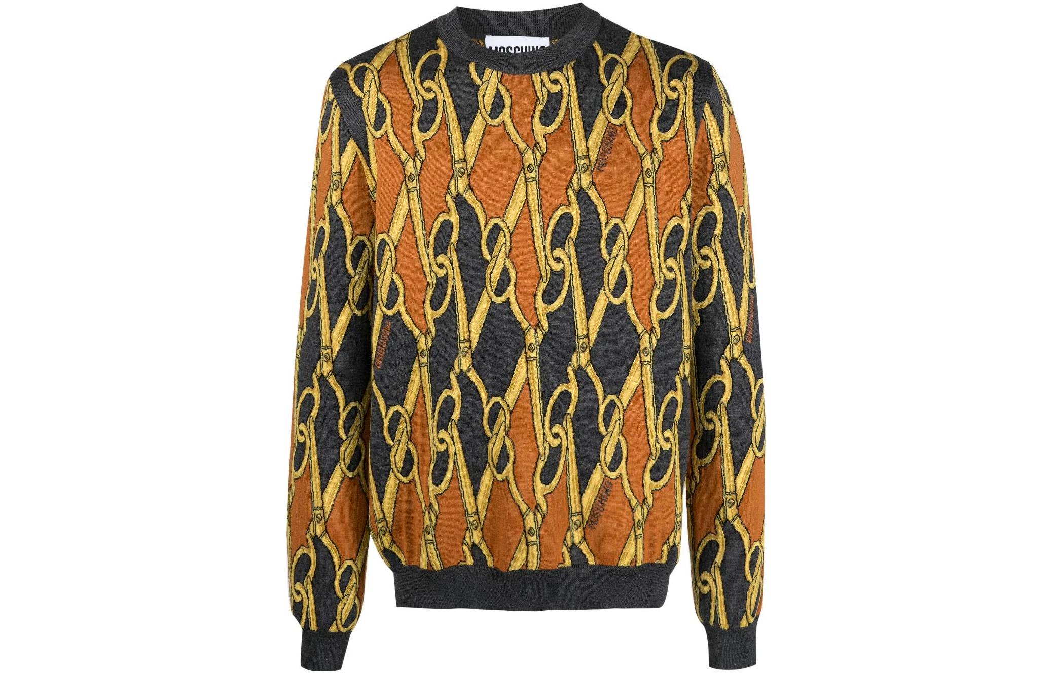 MOSCHINO  Loose Fit Crewneck Graphic Print Long Sleeve Sweater Multicolor. A09025201